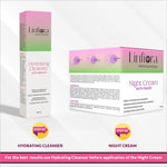 Image showcasing Linfiora Professional's Hydrating Cleanser alongside the Night Cream with Pansy, reinforcing its position as a vital part of a skincare routine focused on hydration. This visual highlights the synergy of using both products for enhanced skin repair and nourishment without harsh chemicals.
