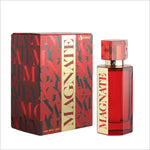 MAGNATE Premium Perfume by BIRRA displayed with its striking red and black packaging, featuring the product bottle beside the decorative box.