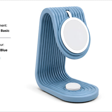 Sky blue pla basic charging stand with ribbed curved design and circular pad for apple watch desk dock use