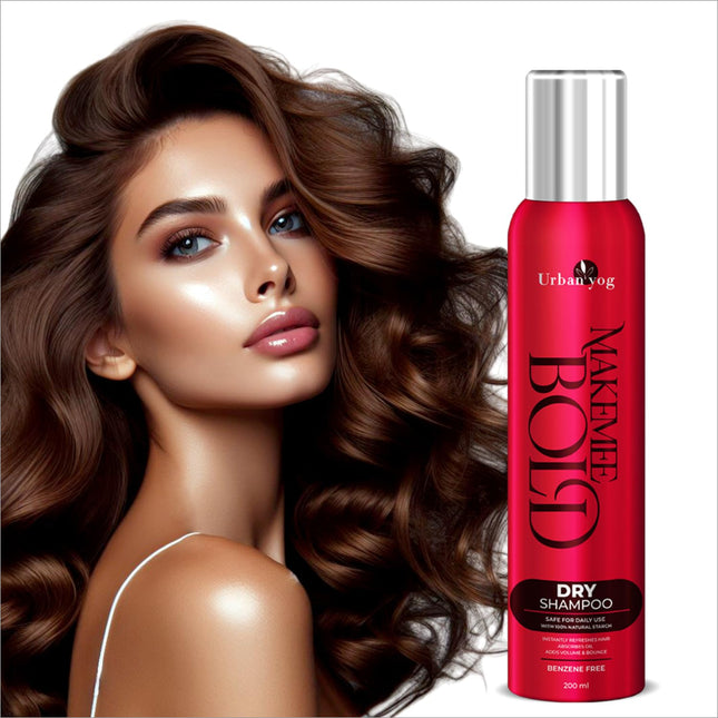 MakeMeeBold Dry Shampoo Spray for Women by Urban Yog - 200 ml; benzene-free dry shampoo for women with 100% natural starch for instant hair refresh and oil absorption.