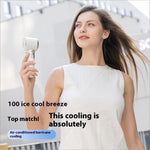 White mf119 handheld fan with retractable cable adjustable speeds and metallic accents for portable cooling