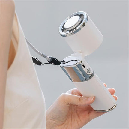 White and silver mf119 handheld fan with retractable cable adjustable 100 speeds usb rechargeable portable cooling fan