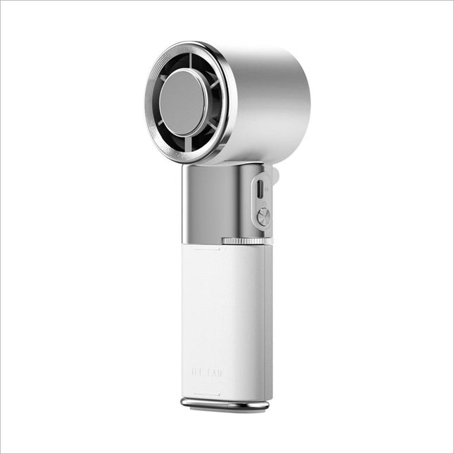 Silver and white mf119 handheld fan with retractable cable adjustable 100 speeds and circular airflow nozzle