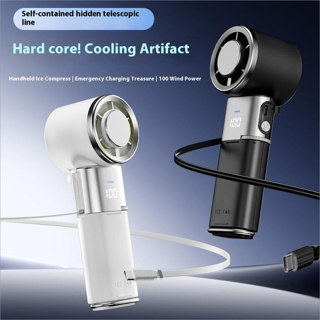 Mf119 handheld fan white and black with silver accents retractable cable adjustable telescopic handheld fan usb rechargeable