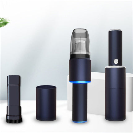 Black handheld mini vacuum cleaner with strong suction blue led lighting and transparent dust chamber for home car use