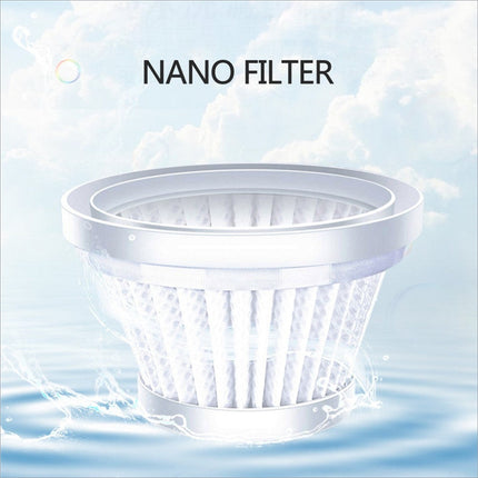 White cylindrical nano filter with mesh design and plastic casing for mini vacuum cleaner with strong suction