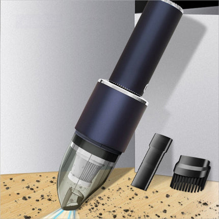 Black mini vacuum cleaner with strong suction transparent dust chamber and detachable brush for home office car cleaning