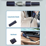 Black and silver mini vacuum cleaner with strong suction, detachable long nozzle, and hair brush for car wet dry cleaning