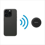 Black circular bs6 magnetic wireless speaker by momax with phone stand and ipx6 waterproof for home and outdoor use