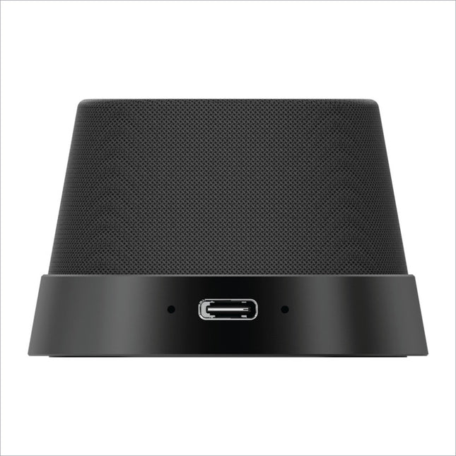 Black textured momax 1-vibe go bs6 magnetic wireless speaker with usb-c port and phone stand for indoor and outdoor use