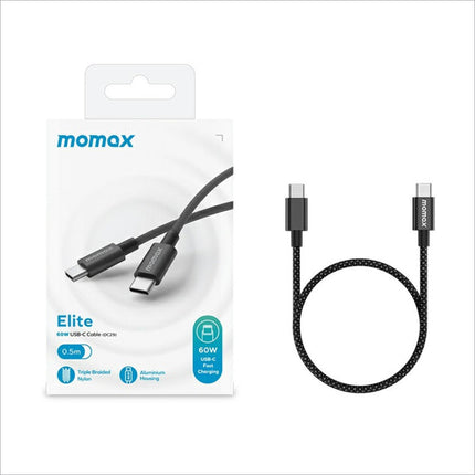 Black triple-braided nylon usb c to usb c charging wire nylon with aluminum housing 60w fast charging wire from momax elite