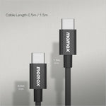 Black braided momax elite 1.5m usb c to usb c charging wire nylon with 60w fast charging connectors