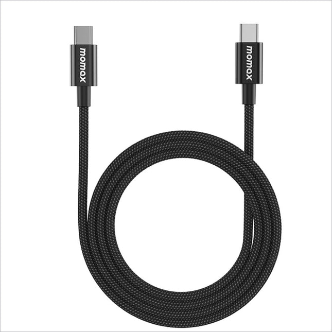 Black braided usb-c to usb-c charging wire nylon with momax branding supports 60w fast charging wire