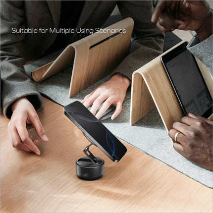 Black momax kh20 1-snap go electric magnetic phone stand with auto suction adjustable arm and 360° rotation foldable holder