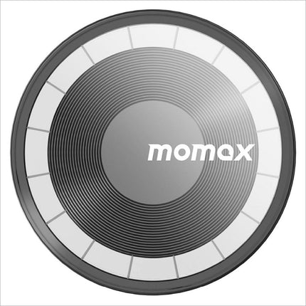 Momax kh20 electric magnetic phone stand with black outer rim and concentric rings for phone stand auto use