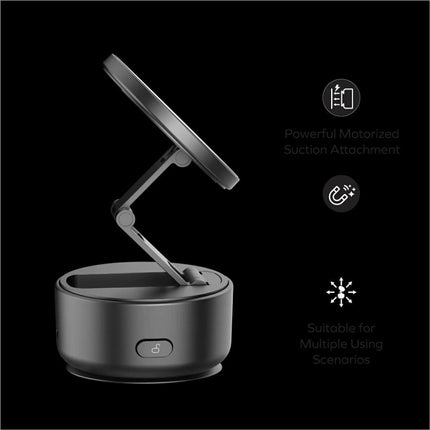 Momax kh20 1-snap go electric magnetic phone stand in matte black with auto suction 360° rotation and adjustable arm