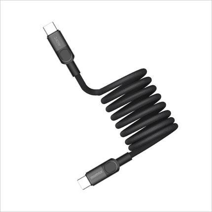 Black coiled usb-c to usb-c momax mag.link 2m 240w fast charging braided cable for laptop phone tablet in korean skin care setup