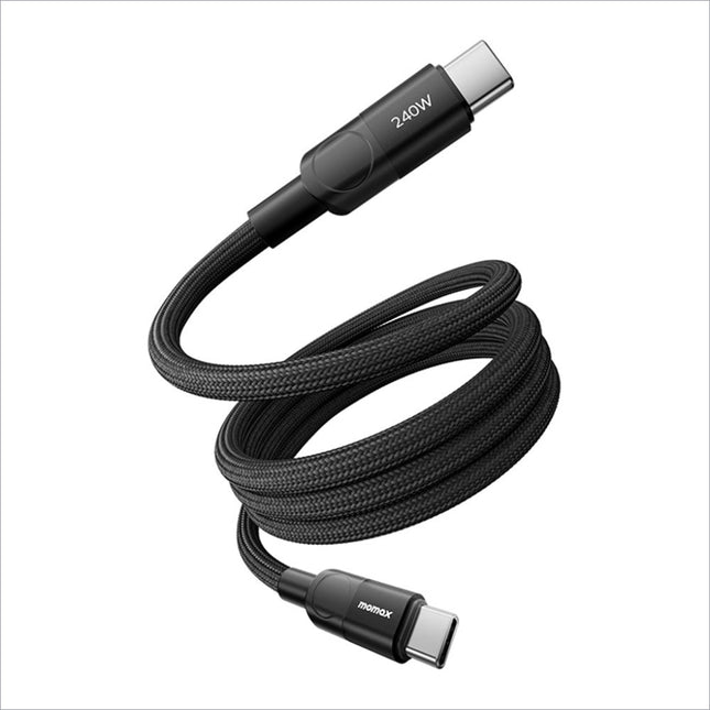 Black braided momax mag link 2m 240w usb c to usb c magnetic fast charging cable for laptop phone tablet skin care devices