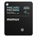 Black rectangular momax pincard pro mini key finder with matte finish silver ring supports wireless charging for ios