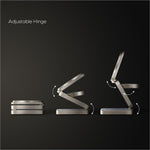 Silver metallic momax q2.mag go foldable wireless charging stand with sleek minimalist design and smooth hinge mechanism
