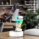 White lightning-shaped my002 3-in-1 15w wireless charger stand with rgb lighting for phone and headset charging