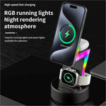 Black my002 3-in-1 15w wireless charger stand with rgb lights for iphone and apple watch wireless charging