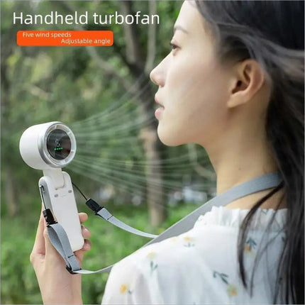 White n607 portable rechargeable handheld turbofan with adjustable angle and five wind speeds for portable cooling