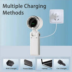 White and silver n607 portable rechargeable cooling fan with circular display and green led indicators for summer use