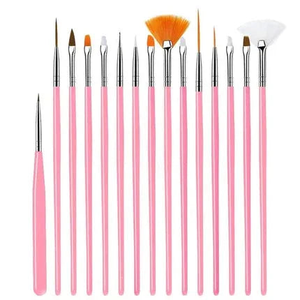 Nail Art Brush Set Pink 15Pcs