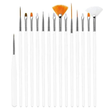 Nail Art Brush Set White 15Pcs - 1