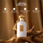 White next gold scent perfume bottle with gold-toned cap and tassel for skin care and fragrance use