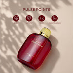 Red glass bottle of next golden dragon perfume with gold-colored cap for skin care use 100ml eau de parfum
