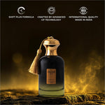 A dark glass olive oud perfume bottle by next with a gold-toned cap and tassel for skin care use