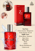 Red glass bottle of next z+ eau de perfume formless secure spray with silver cap and label for korean skin care perfume