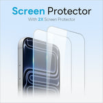 Clear tempered glass screen protector layered on silver-edged iphone 17 pro with camera lens protectors in northjo 5 in 1 set
