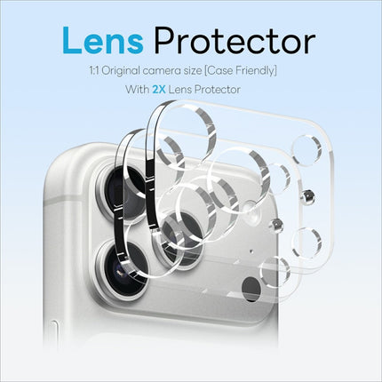 Clear transparent camera lens protector with sleek metallic frame from northjo 5 in 1 set for iphone 17 pro