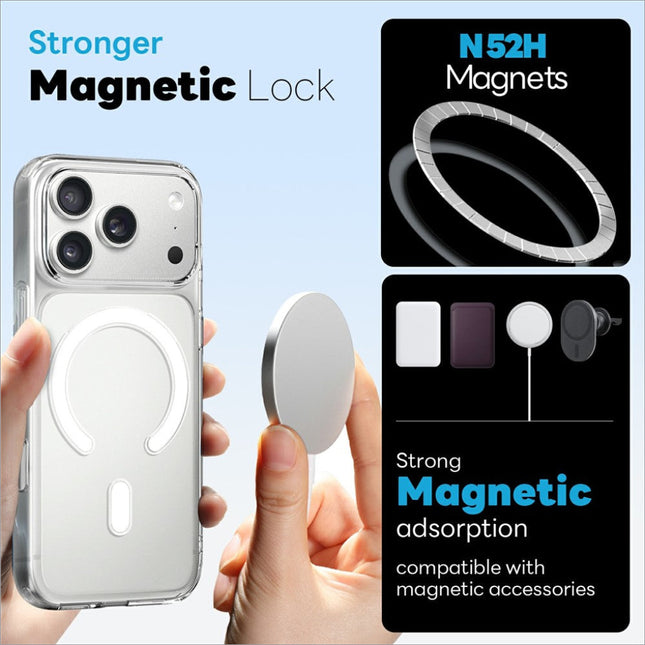 Clear magnetic northjo phone case with silver n52h magnets and camera lens protectors for iphone 17 pro back side