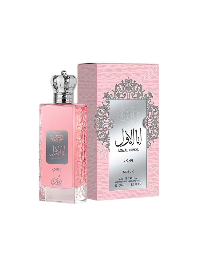 Nusuk ANA AL AWWAL WARDI 100ml - Exquisite female perfume 100ml featuring fresh bergamot, rhubarb, and lychee top notes.