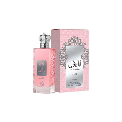 Nusuk ANA AL AWWAL WARDI 100ml - Exquisite female perfume 100ml featuring fresh bergamot, rhubarb, and lychee top notes.