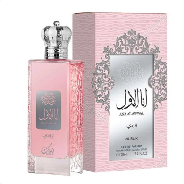 Nusuk ANA AL AWWAL WARDI 100ml - Luxurious female perfume 100ml with elegant Turkish rose, peonies, and warm base notes.