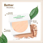 Organic Harvest Soft Matte Compact in hand, showcasing its premium quality as a vegan organic face compact with enriching almond oil.