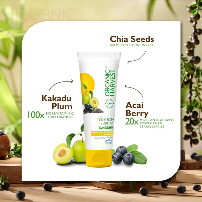 Organic Harvest Sunscreen SPF 30 ACNE/OILY SKIN 100gm -