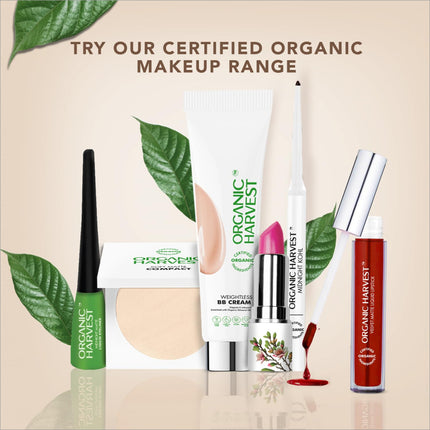 Application of Organic Harvest Weightless BB Cream demonstrating its blendable texture, a great choice for natural face makeup.