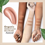 Close-up view of Organic Harvest Weightless BB Cream revealing its light texture and natural finish for medium skin tones.