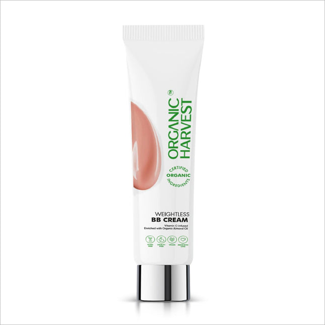 Organic Harvest Weightless BB Cream: Natural formula with Almond Oil & Vitamin C, perfect for medium skin tone, lightweight and blendable, 30 gm.
