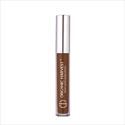 Organic Harvest Velvet Matte Liquid Lipstick in Cinnamon Brown - a long-lasting, waterproof, and smudge-proof organic liquid lipstick.