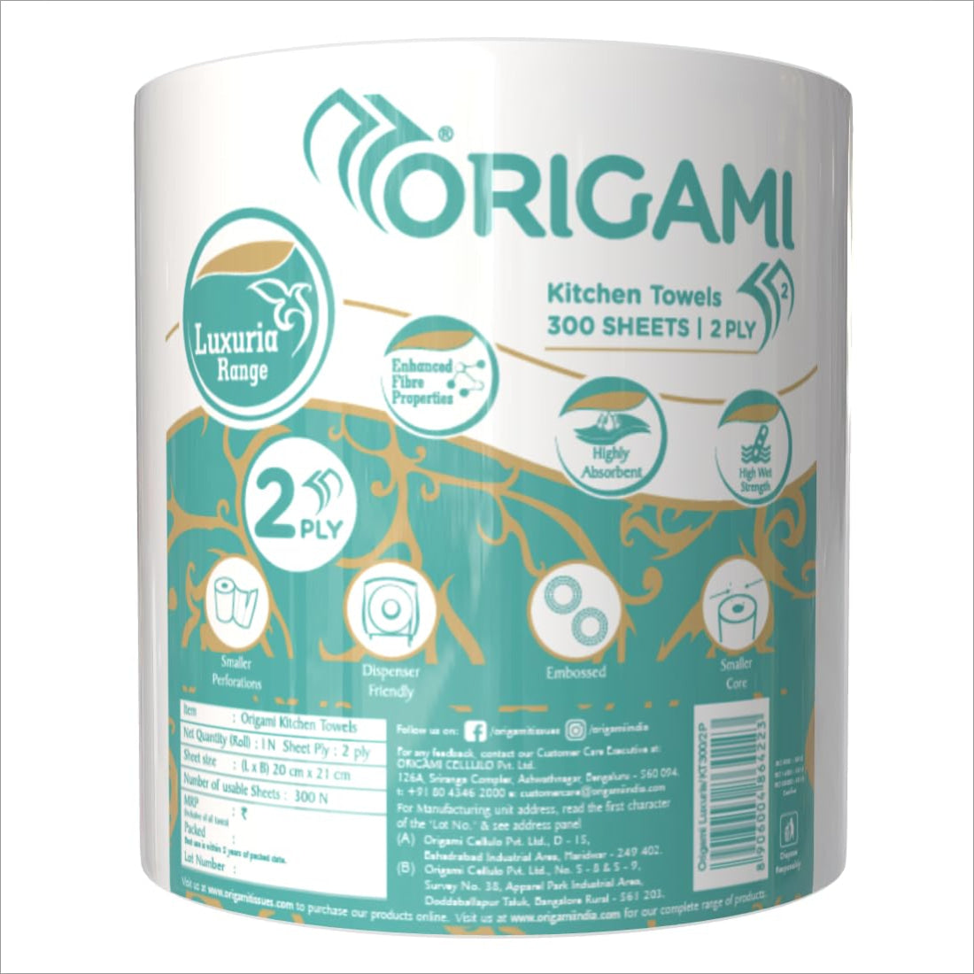 Origami 2 Ply Kitchen Tissue Paper Roll - Pack of 1 (300