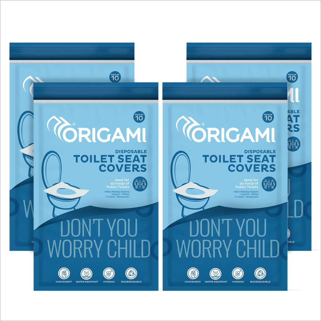 Origami Disposable Toilet Seat Covers Pack of 4, hygienic protection, ensuring no direct contact with unsanitary seats, perfect for public restrooms.