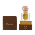 Close-up view of Oud Basim by BIRRA, showcased with its luxurious box, highlighting the chic design and branding of the perfume.