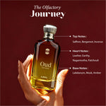 Oud Nirvana Perfume displayed on a dressing table, highlighting its appeal for men and women looking for a signature scent.